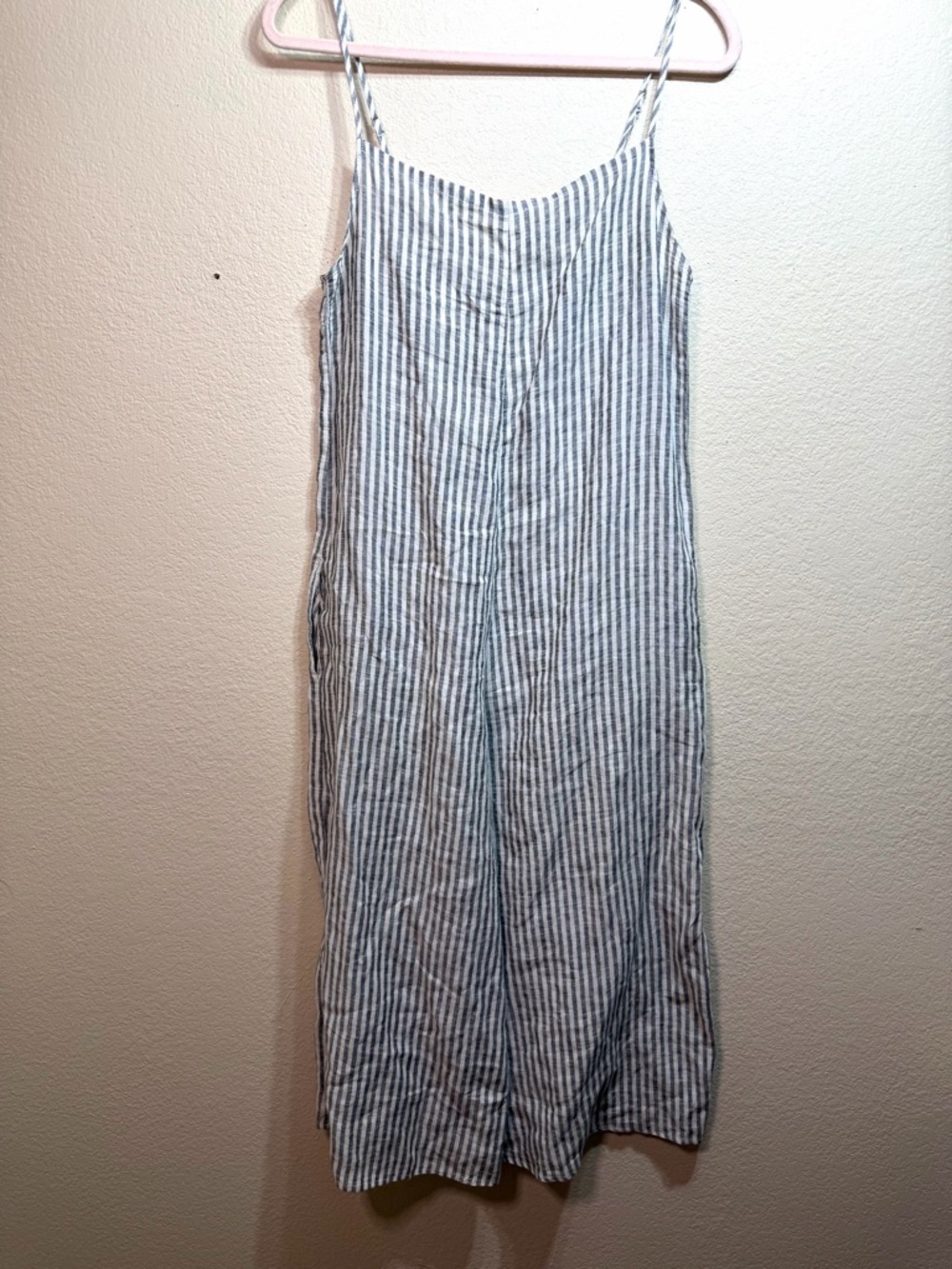VITAMIN A LINEN Blue STRIPE CAPRI JUMPSUIT Size 4 Spring Summer Beach - Picture 3 of 6